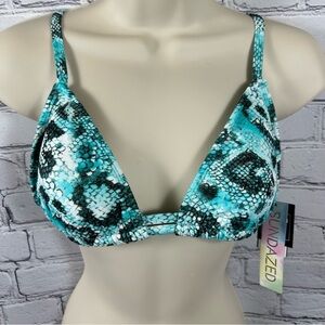 Sundazed Layla Snakeskin Print Strappy Back Bikini Top Teal Black White NWT